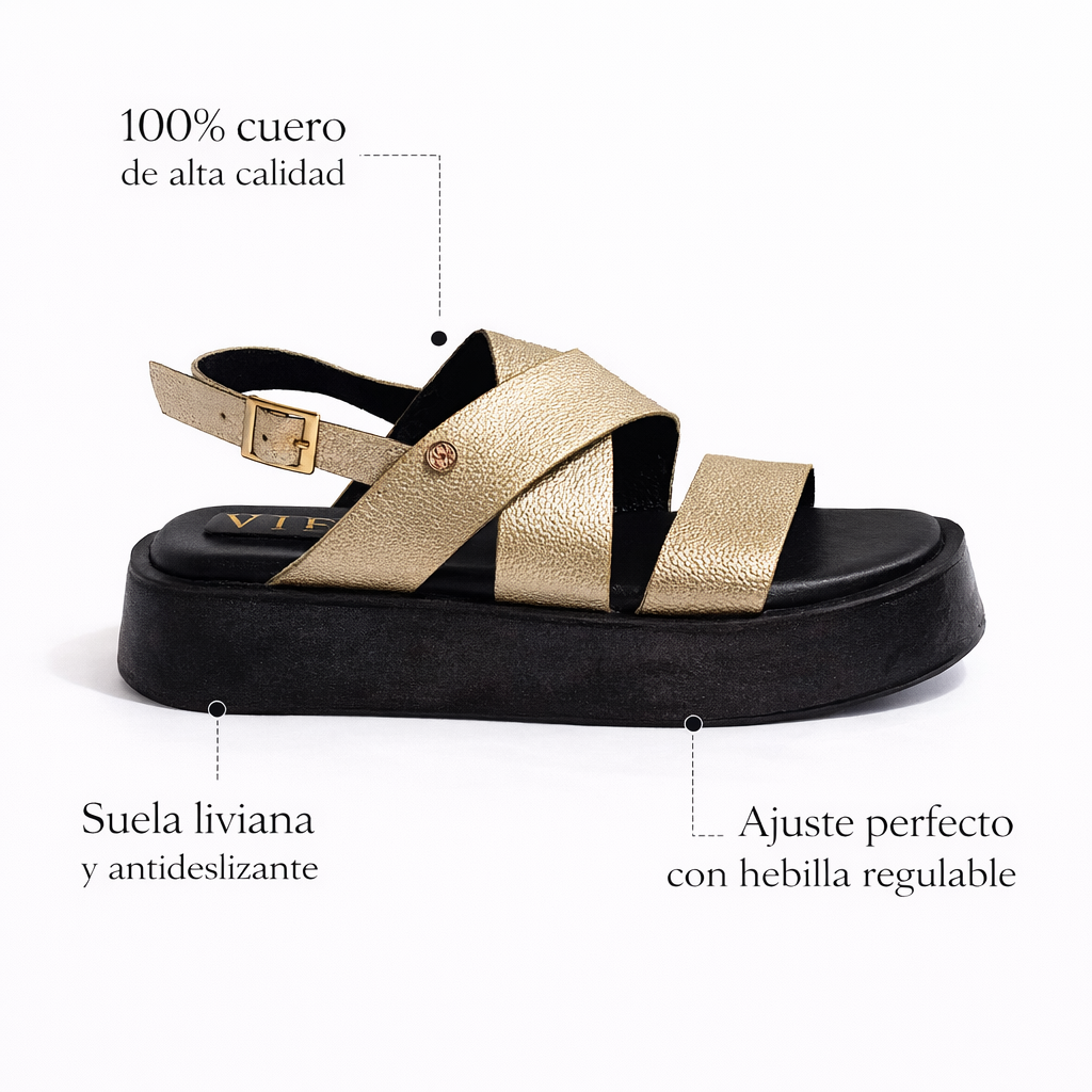 Plataforma cuero tiras cruzadas