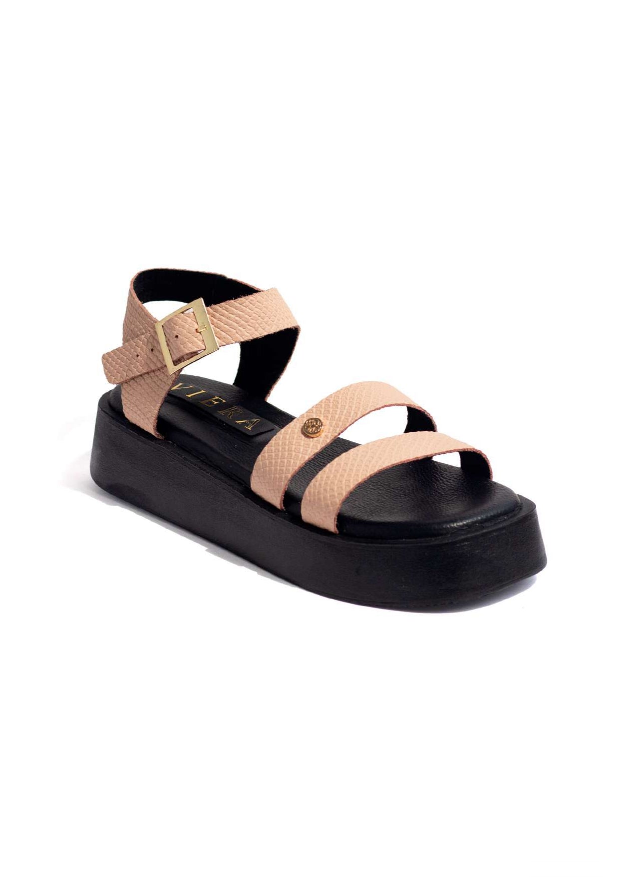 sandalia cuero plataforma doble tira hebilla